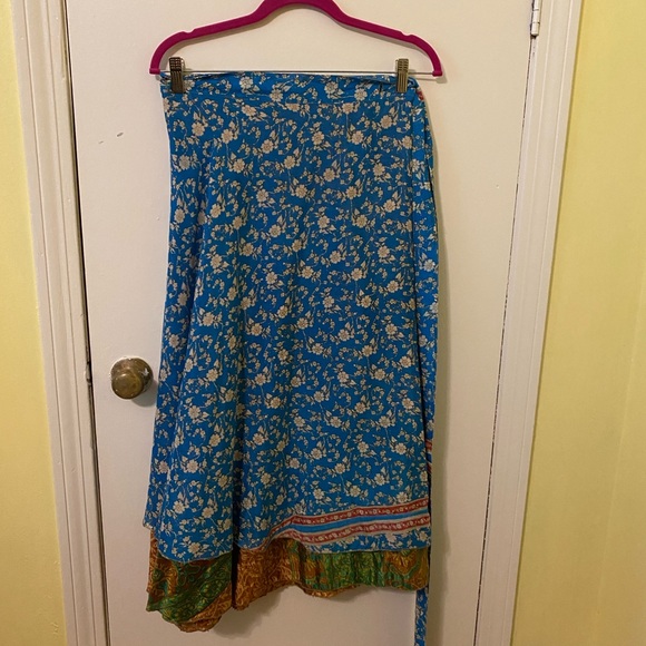 Darn Good Yarn Dresses & Skirts - Floral Blue Wrap Skirt